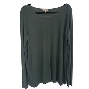 Bordeaux Forest Green Ribbed Knit Top Pleated Chiffon Back XL Long Sleeve